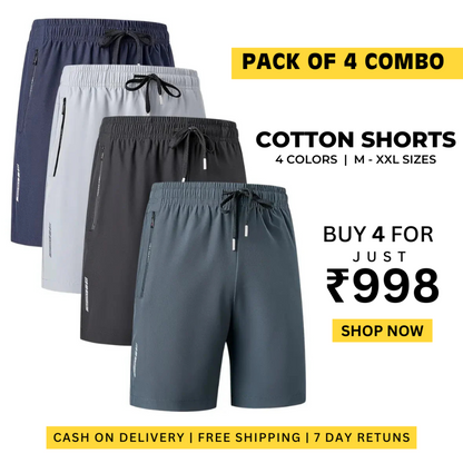 Combo of 4 Men's Stretchable Cotton Shorts for Everyday Comfort  (₹225/piece)