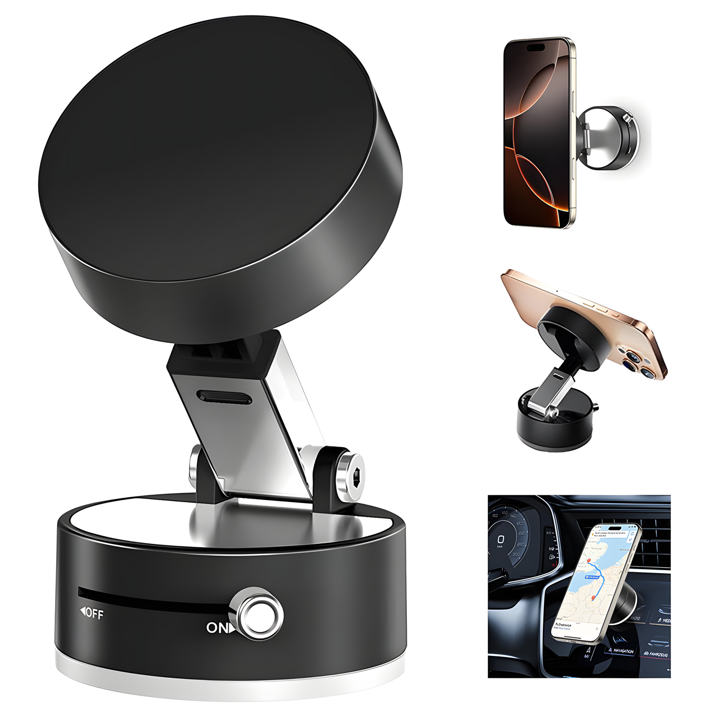 Vacuum Magnetic Suction Phone Holder – Foldable & 360° Rotatable