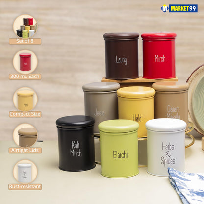 Kitchen Name Masala Container (Pack of 8) – Airtight, Stylish & Durable Organizer (H)