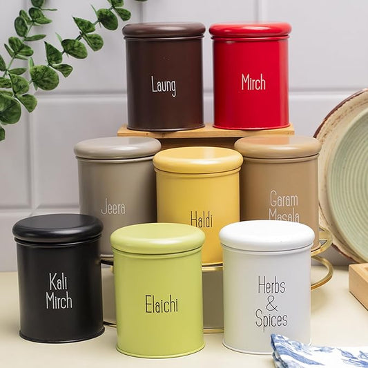 Kitchen Name Masala Container (Pack of 8) – Airtight, Stylish & Durable Organizer (H)